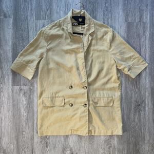 Zara Women's Linen Button Down Shirt in Beige Size Small S